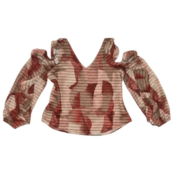 Adrienne Landau Asymmetrical Ruffled 3/4 Sleeve off shoulder flowy Blouse L - Picture 2 of 12